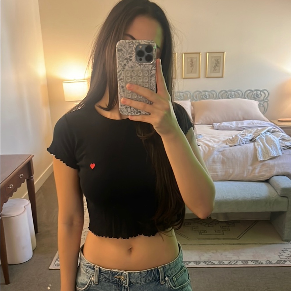 Topshop Black Fitted Crop T-Shirt